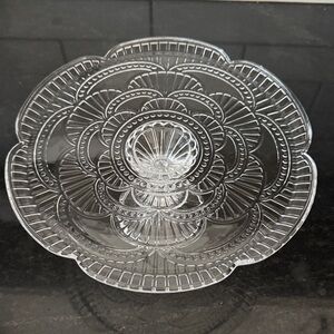 Vintage Federal Clear Glass Heritage Pattern Cake Stand